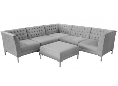 Šedé Chesterfield pohovky Luxusní nábytek Nové rohové pohovky Šedý velký textilní materiál