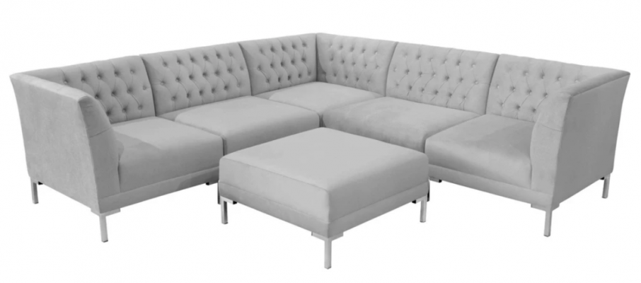 Koutová pohovka šedá Big Textill látka Chesterfield pohovky nábytek taburet pohovky