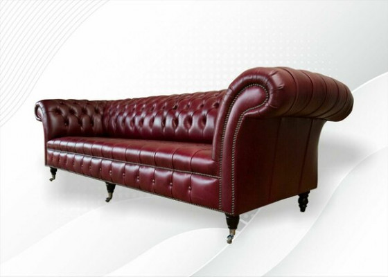 Červená velká pohovka Chesterfield 265 cm XXL s čtyřmi polštářovými sedadly z kůže a textilu, nová