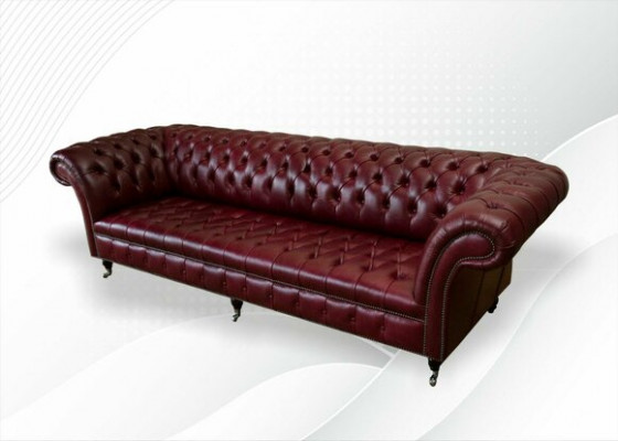 Červená velká pohovka Chesterfield 265 cm XXL s čtyřmi polštářovými sedadly z kůže a textilu, nová