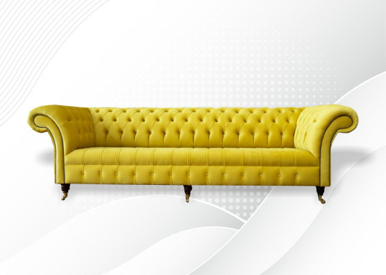 Žlutá pohovka 4místná sedací souprava Chesterfield potah kůže textil žlutá