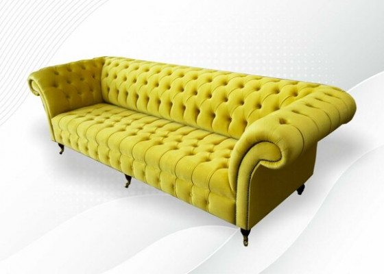 Žlutá pohovka 4místná sedací souprava Chesterfield potah kůže textil žlutá