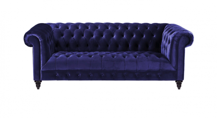 Chesterfield fialová sametová pohovka Luxusní třísedák se tlačítky