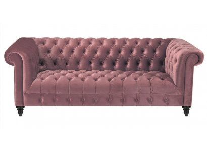 Fuchsiový sametový gauč Luxusní čalouněné Chesterfield nábytek, pohovka s knoflíky pro tři osoby