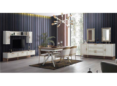 Jídelní sestava Jídelní stůl 4x židle Komoda Skupina stolu 8 kusů Set