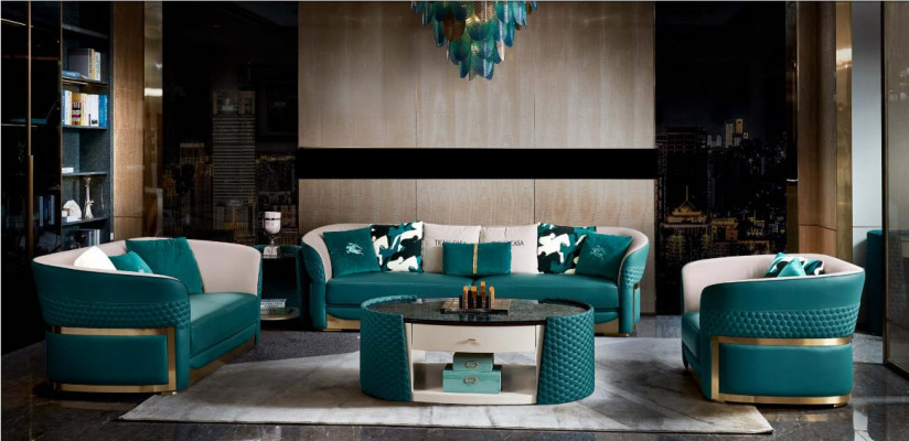 Sofa Chesterfield polstrování Sedací souprava 3+1 set kožený textilní materiál