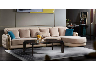 Rohová sedací souprava z kůže Beige Luxus Wohnlandschaft Couch Corner Suite Sofas nábytek Design