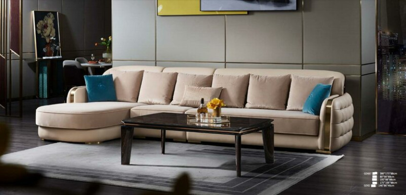 Rohová sedací souprava z kůže Beige Luxus Wohnlandschaft Couch Corner Suite Sofas nábytek Design