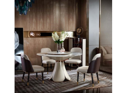 Jídelní stůl 6x židle jídelna kůže stůl židle kulatý moderní design nábytek