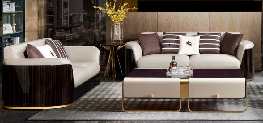 Pohovka 3místná béžová moderní design kůží pohovky nové kreativní