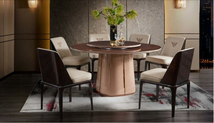 Kůže luxus Beige skupina židle moderní design nábytek jídelna dřevo 6 židlí