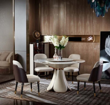Jídelní stůl 4x židle Luxus kulatá jídelní sestava Design skupina jídelní nábytek 5dílná.