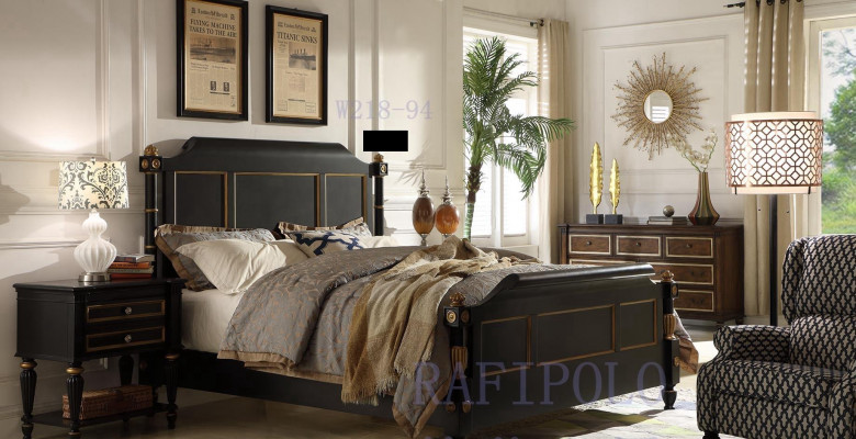 Ložnice Dřevěná postel Skutečné dřevo Postel Hotel 180x200 Styl Masivní nábytek Postele