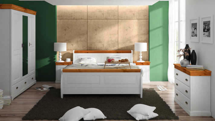 Statek postel skříň noční stolek ložnice kompletní dřevěná sada 5dílná nová