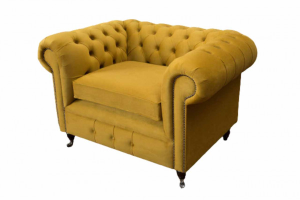 Křeslo Design Relax Textil Lounge Luxus Žluté Polstrování Sedadlo Chesterfield.