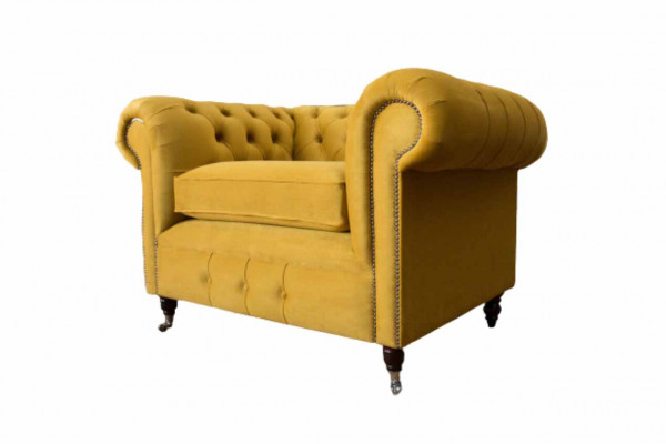 Křeslo Design Relax Textil Lounge Luxus Žluté Polstrování Sedadlo Chesterfield.