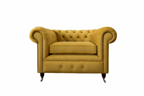 Křeslo Design Relax Textil Lounge Luxus Žluté Polstrování Sedadlo Chesterfield.