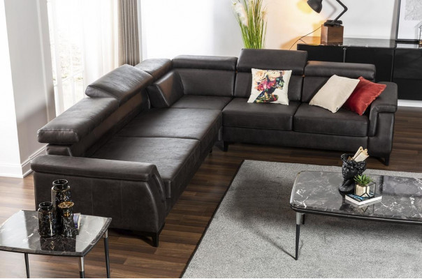 Sofa s rohem L-tvaru, křeslo, nábytek, funkce postele, černé, nové