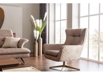 Moderní křeslo ušák luxusní koktejlové křeslo béžová koženka nové