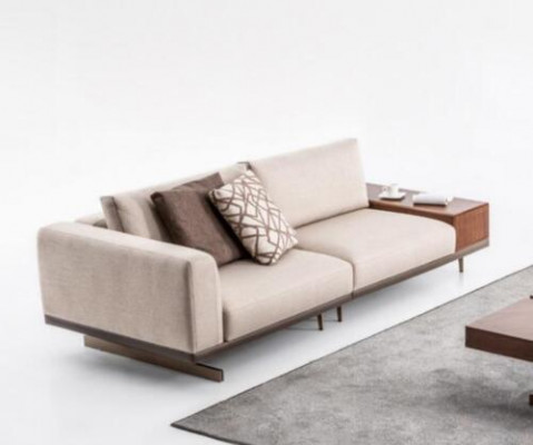 Beige moderní dvousedadlová luxusní pohovka pro obývací pokoj z látky.