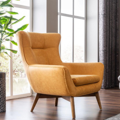 Křeslo Křeslo s ušima Kočárové křeslo Sedadlo Moderní design Umělá kůže Žlutá