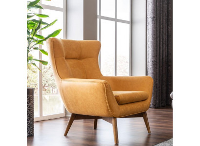 Křeslo Křeslo s ušima Kočárové křeslo Sedadlo Moderní design Umělá kůže Žlutá