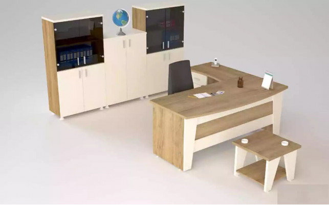 Kancelářský nábytek, rohový psací stůl, stůl, konferenční stolek, 3x archivní skříňky, 6ks.