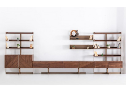 Moderní stěnová skříň s vitrínou pro obývací pokoj z nového dřeva.