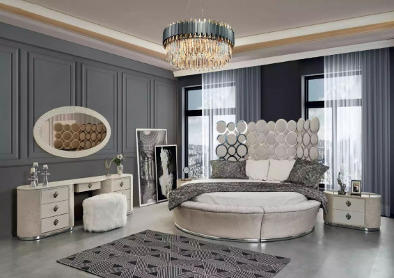 Ložnice - moderní postel + 2 noční stolky + toaletní stůl + zrcadlo, nový.