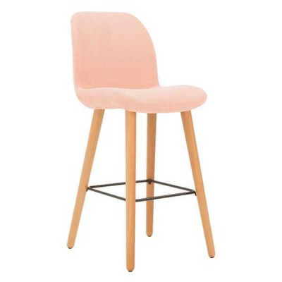 Moderní růžová židle designový barový stolička dřevo stylový luxusní nábytek.