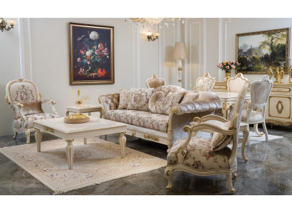 Luxusní sedací souprava, 2-sedadlová pohovka, konferenční stolek, pohovka, sedačky, látková sedací souprava 4dílná.