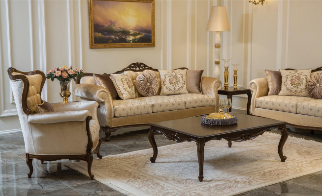 Luxus Kavč Stůl Obývací pokoj Dřevěné Stoly Stolky Nový