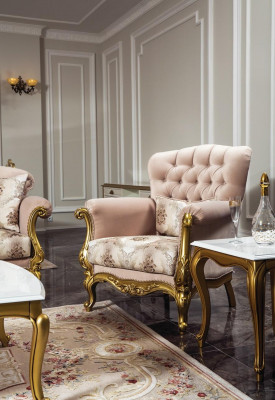 Design křeslo Luxus dřevěný nábytek klasické Chesterfield textilie obývací pokoj Nový