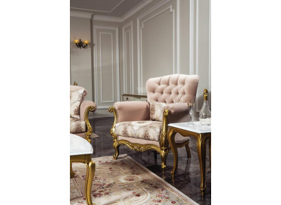 Design křeslo Luxus dřevěný nábytek klasické Chesterfield textilie obývací pokoj Nový