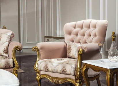 Design křeslo Luxus dřevěný nábytek klasické Chesterfield textilie obývací pokoj Nový