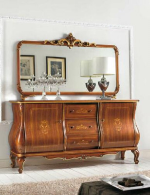 Sideboard se zrcadlem Jídelní skříň Skříně z masivu Nábytek Komody Hnědá Nová