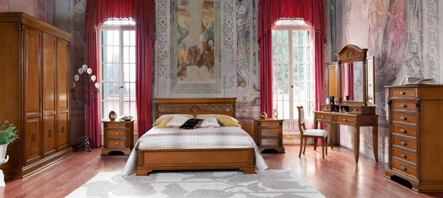 Luxus ložnice sada 8 kusů. Postel + 2x noční stolek + Toaletní stůl Designer nábytek masivní dřevo