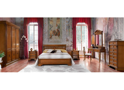 Luxus ložnice sada 8 kusů. Postel + 2x noční stolek + Toaletní stůl Designer nábytek masivní dřevo