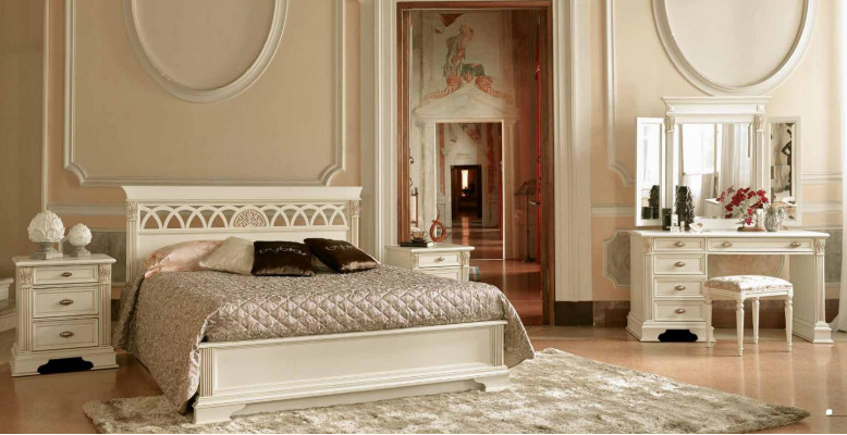 Luxus ložnice set 6 kusů. Postel 2x noční stolek Toaletní stůl Designérský nábytek Masivní dřevo
