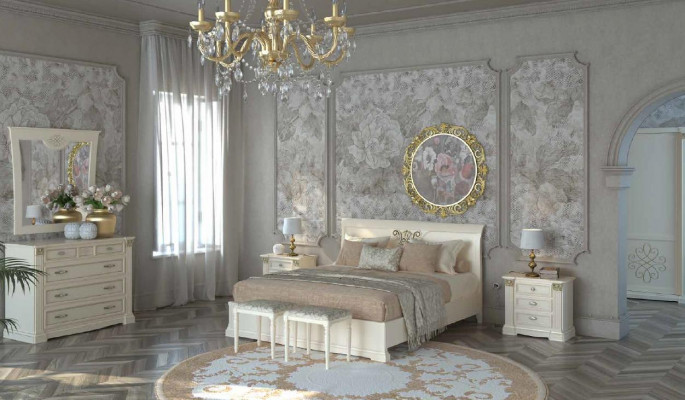 Postel noční stolek komoda 7dílná sada ložnice Design luxusní ložnice Masivní dřevo