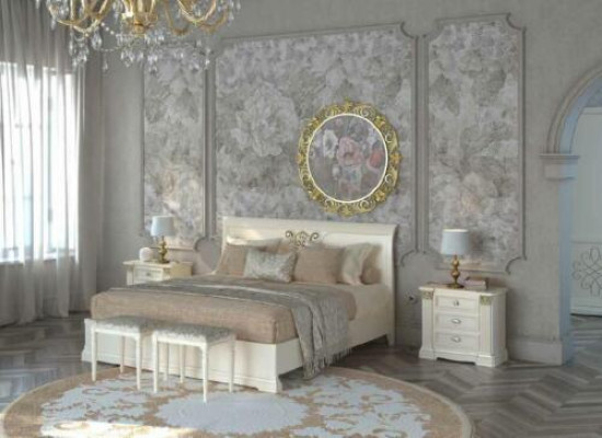Postel + 2x noční stolek 3 kusy ložnice sada Design Moderní Luxus Klasický Nábytek Masivní dřevo