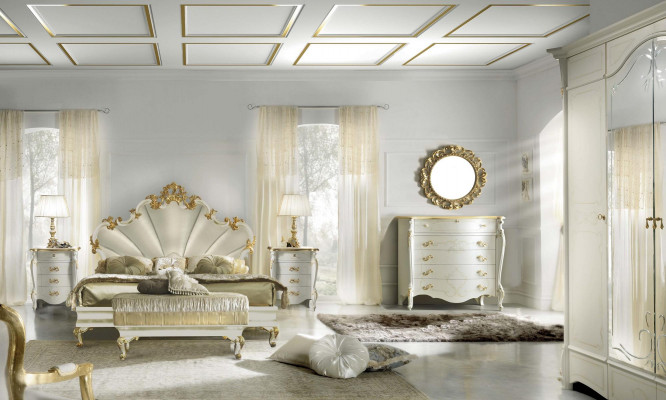 Postel Noční stolek Komoda 6 dílná Ložnice Soubor Masivní dřevo Design Luxus