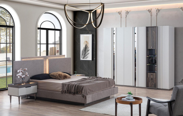 Ložnice Set Moderní Postel 2x Noční stolek a Šatní skříň 4dílný Nový