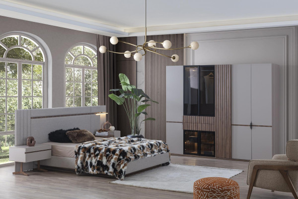 Ložnice Set Luxus Design Postel 2x Noční stolky Šatrová skříň 4kusy Nové