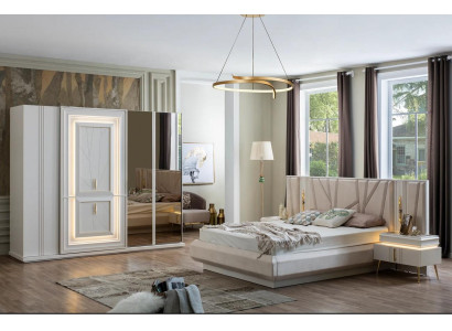 Ložnice set Luxus postel 2x noční stolek šatní skříň 4 kusy nábytek