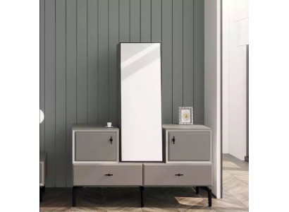 Komoda se zrcadlem do ložnice šedá, stylový moderní design.