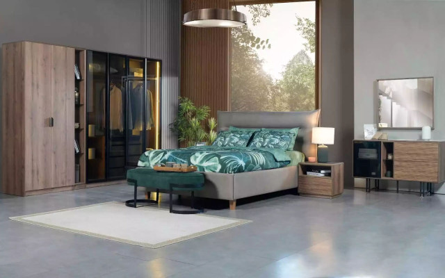 Ložnice Set Loft Design Postel Skříň Postele Komoda Noční stolek 5 kusů
