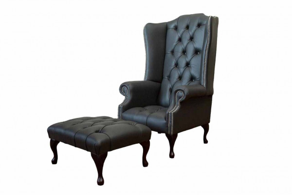Křeslo s podnožkou Designérské polstrované křeslo Chesterfield křeslo Nové