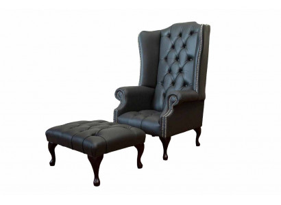 Křeslo s podnožkou Designérské polstrované křeslo Chesterfield křeslo Nové
