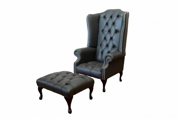 Křeslo s podnožkou Designérské polstrované křeslo Chesterfield křeslo Nové